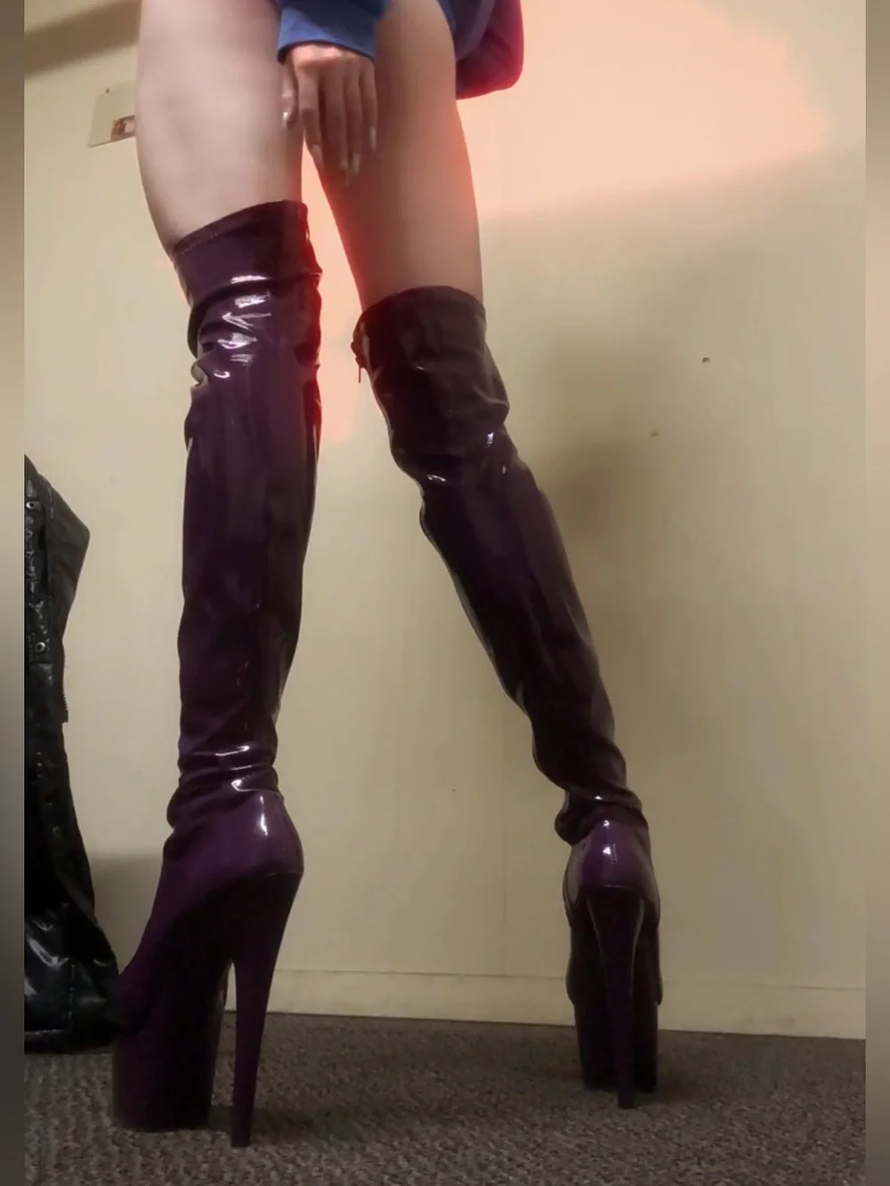 Pleaser Purple Patent Over-the-Knee Platform Stiletto Boots